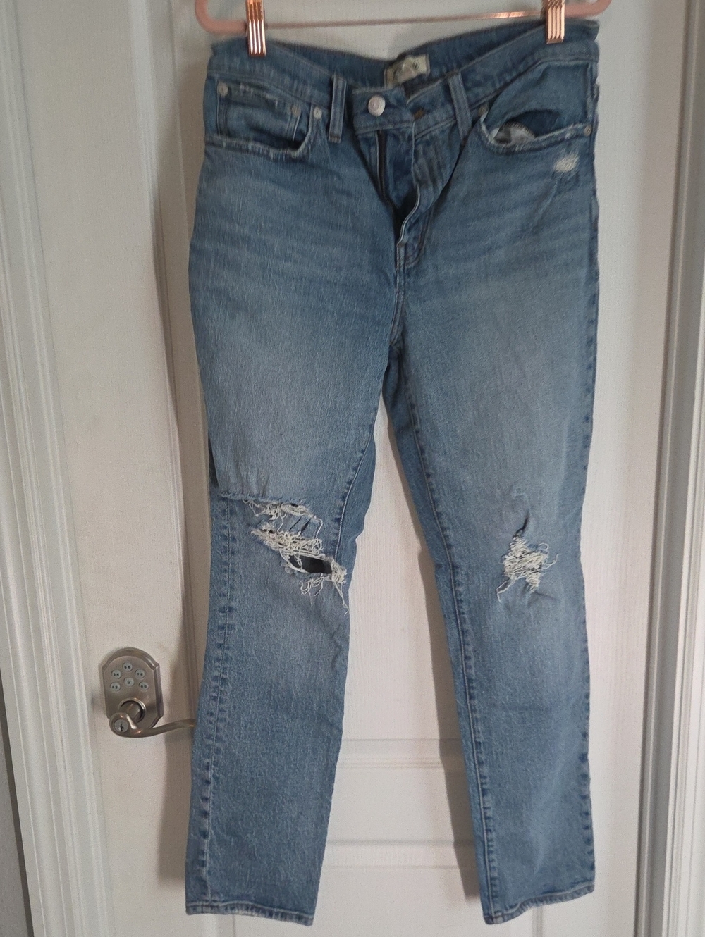 Madewell Light Blue Straight-Leg Distressed Jeans